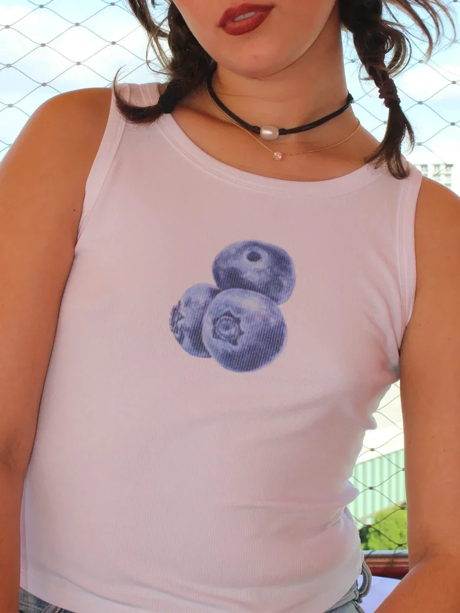 Dames tanktops zomer casual crop tanktops cartoon fruit print mouwloos ronde hals vest jaren 2000 streetwear uitgaan tops