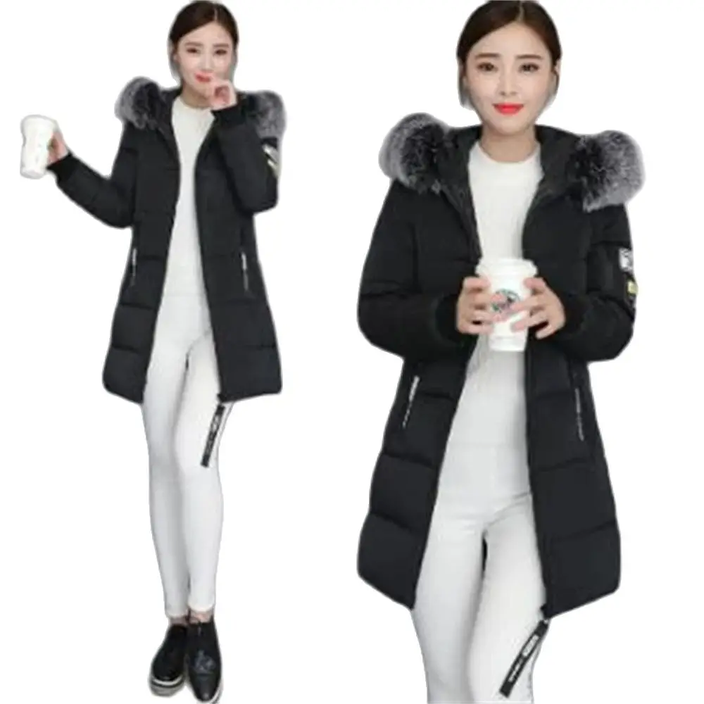 Winter Jacket 2024 Korean Women Parka Big Fur Collar Hooded Thick Warm Long Female Coat Casual Outwear Down Cotton Jacket Parkas