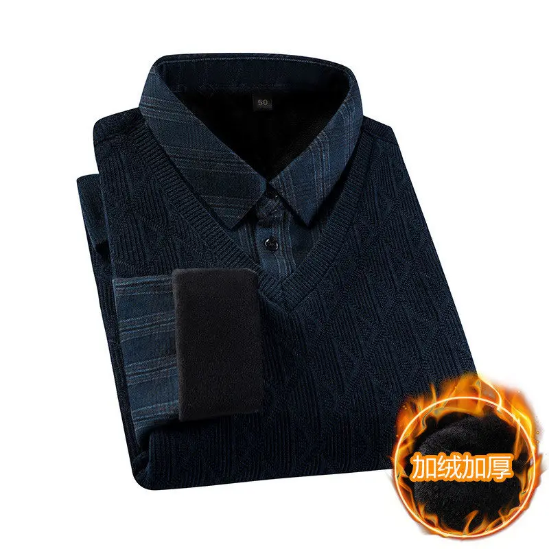 Maglione in ciniglia ispessito in velluto da uomo in due pezzi, colletto della camicia allentato, vestiti caldi, abiti invernali