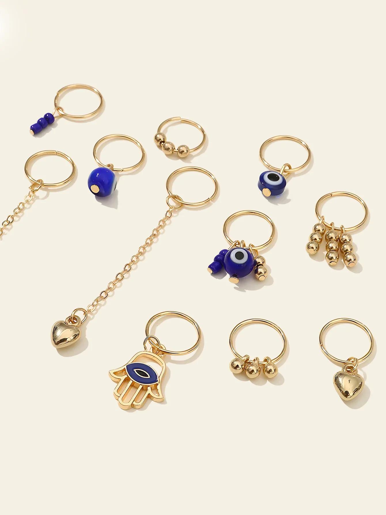 11pcs Dark Blue Color Eyes Crystal  Hair Rings Pearl Hair Charms Gold Metal Dreadlock Beads Hair Accessories