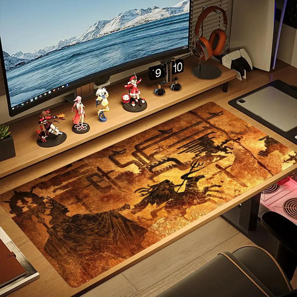 Ancient War Mural Dragon Warrior Scene XXL Deskmat Non-Slip Rubber Mouse Pad Keyboard Mats Retro Antique Art Pc Gamer Gaming Mat