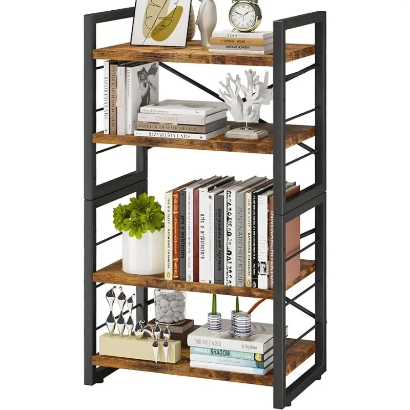 

Homeiju Bookshelf, 4 Tier Stackable Bookcase, Adjustable Industrial Book Shelf Storage Organizer for Desktop, Living Room