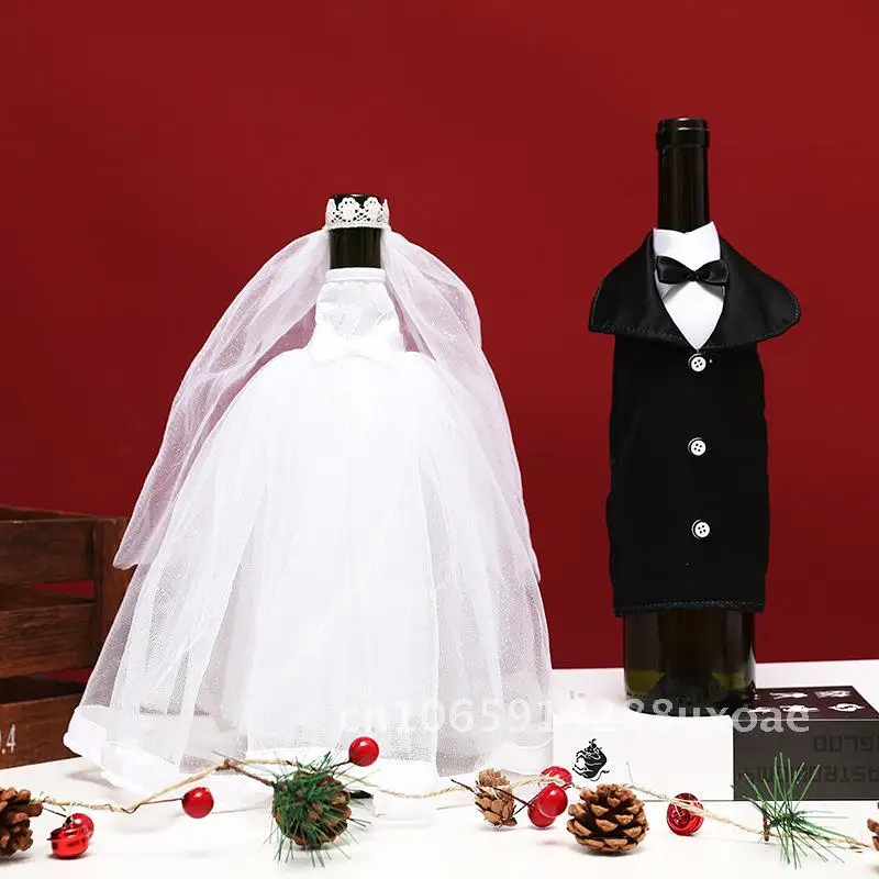

New Christmas Wine Bottle Set White Yarn Dress Restaurant Bar Holiday Decoration Props Home Furnishings