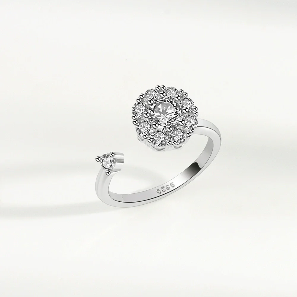 VENTFILLE 925 Sterling Silber Mond Und Sterne Zirkon Drehbare Ring Für Frauen Geschenk Diamant Stress Lindern Ring Schmuck Großhandel