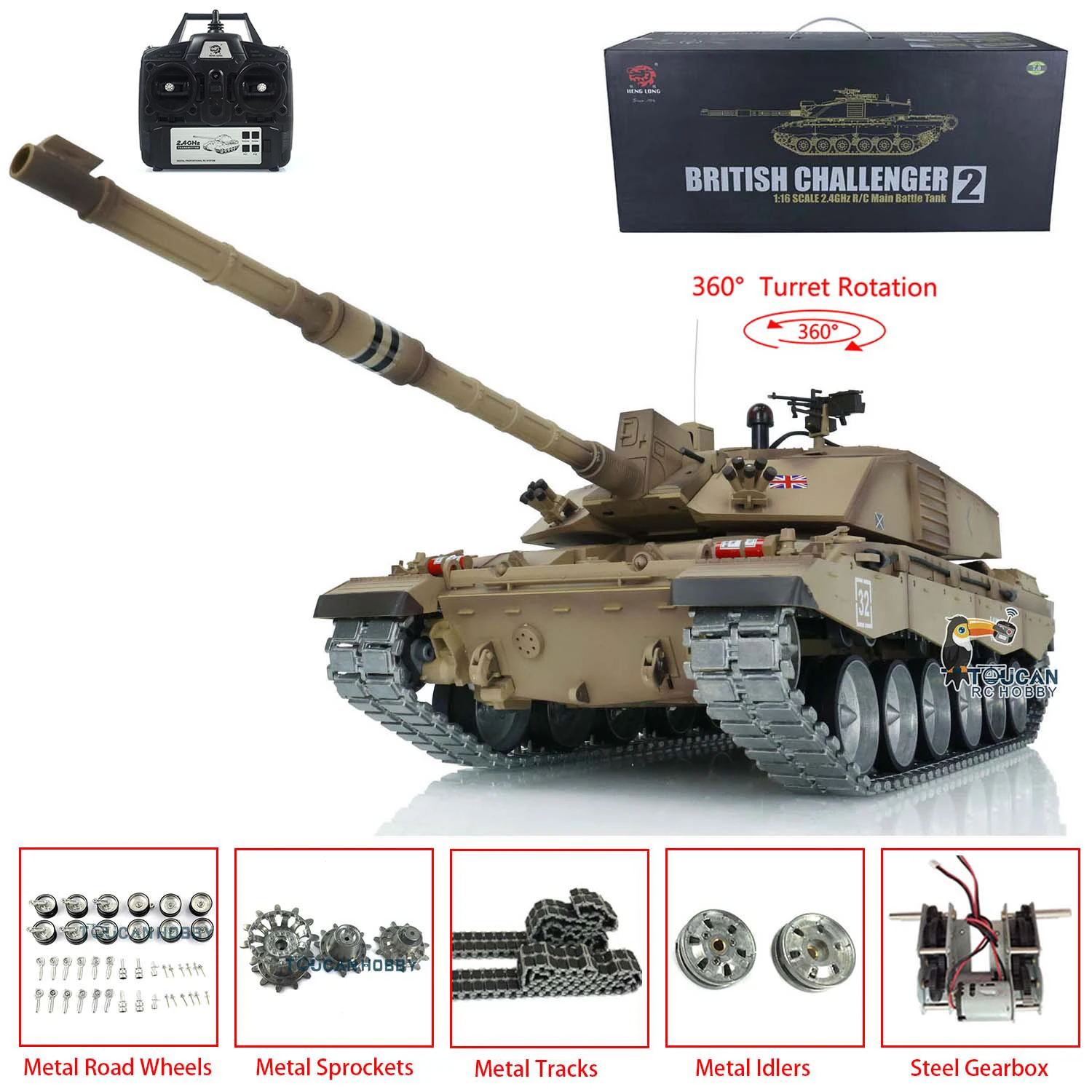 1/16 헹롱 7.0 챌린저 II RC 탱크 3908 메탈 트랙 고무 포함 무선 조종 스틸 기어박스 아이들러 BB 슈팅 장난감 (남아용) TH17742