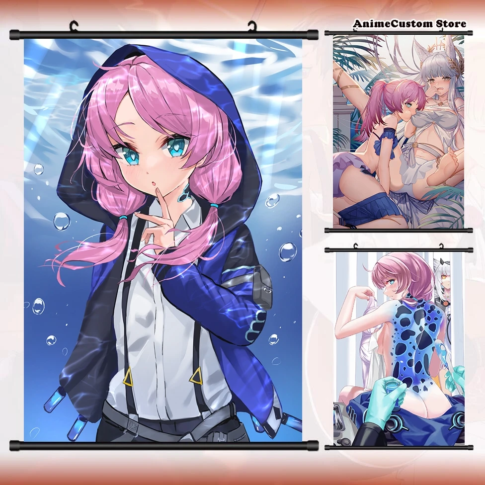 Anime Arknights Blue Poison Game Cartoon Wall Scroll Roll Painting Poster Hanging Picture Poster Cosplay Home Decor Art Gift