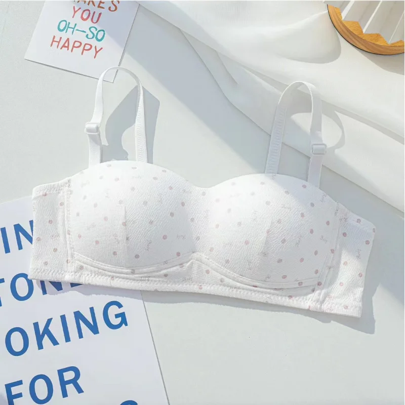 새로운 여자 폴카 도트 고등학생 강철 반지가 없는 여성을 위한 끈이 없는 속옷은 처진 방지 얇은 브래지어를 수집합니다