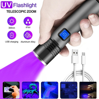 USB Rechargeable 365nm/395nm UV Flashlight 3 Modes Zoomable Ultraviolet Torch Pets Tinea Money Ore Scorpion Detection Lamp