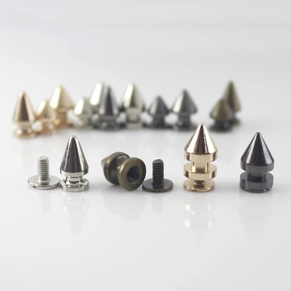 10pcs Solid Metal Screwback Cone Studs Bullet Spikes Punk Rivets for Leather Craft Bag Garmet Shoes Decor Pet Collar Anti-bite