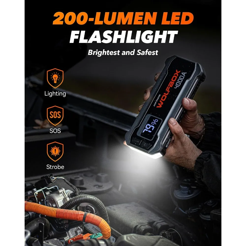 4000A Jump Starter, 12V Car Battery Booster with 65W USB-C Quick Charger, LED Display, 88.8Wh Portable Power Pack for Gas/Diesel Engines Up to 10L view 4