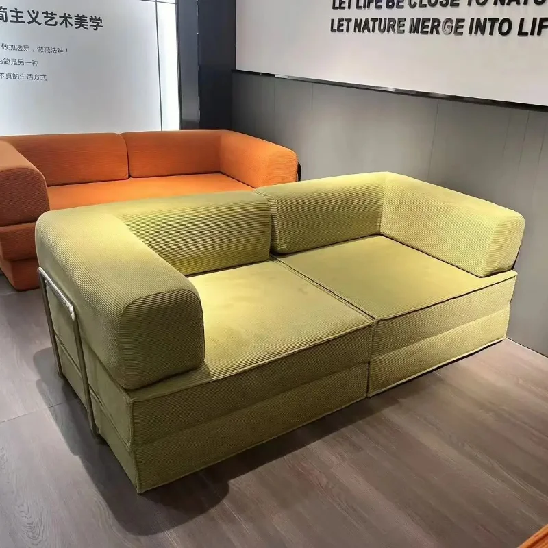 

French Retro Flannel Fabric Straight Row Modular Teddy Sofa Bed 180CM Segmented Deformable Folding Composable Living Room
