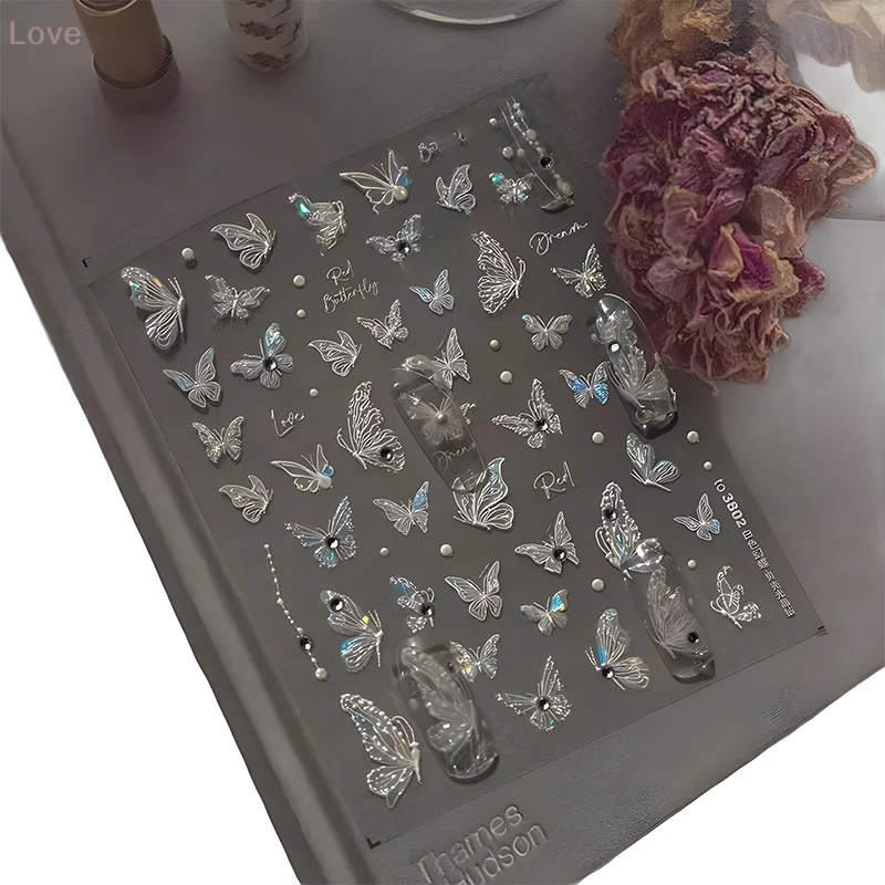 [L & P] فراشة شكل مسمار ملصق مع الماس مجسمة الإغاثة صائق لاصق مسمار الفن صالون لتقوم بها بنفسك مسمار الفن المتحمسين