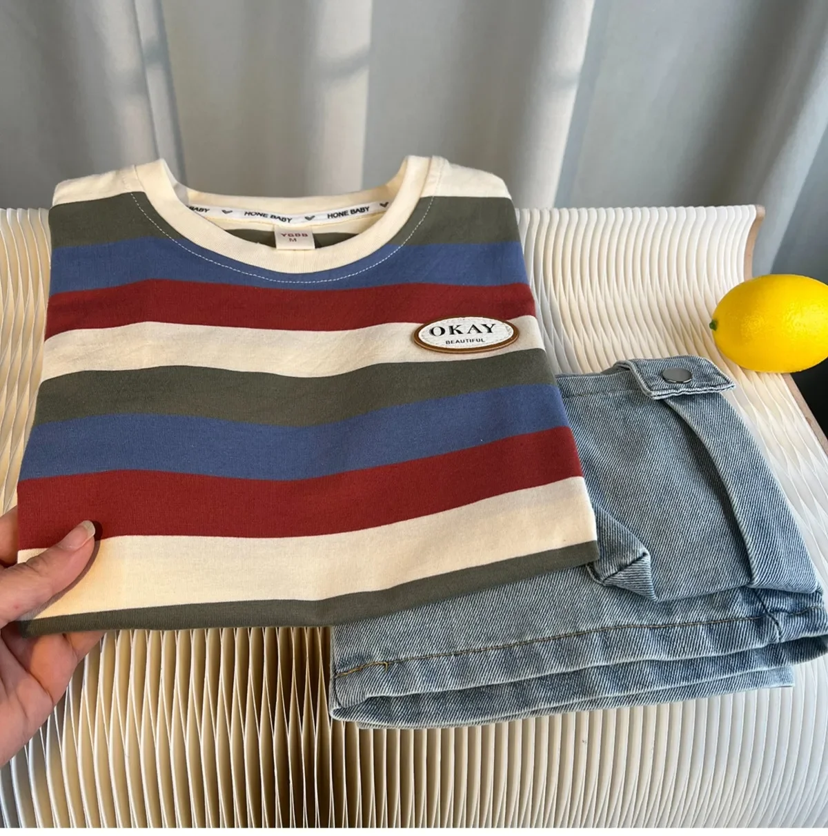 

Boys' Summer Outfit Set 2026 New Style Trendy Children's Striped Short Sleeved T-shirt+shorts Two-piece Set Kids Outfits