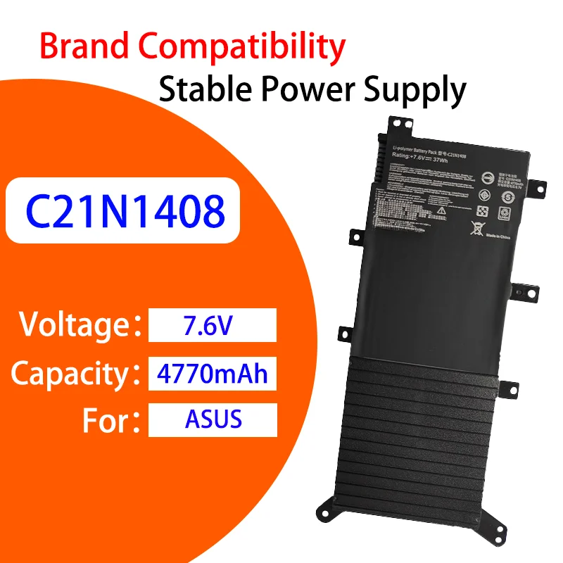 

New Replacement Laptop Battery For ASUS C21N1408 V555L V555LB V555U A555U K555U 7.6V 4770mAh Reliable Long Life Battery