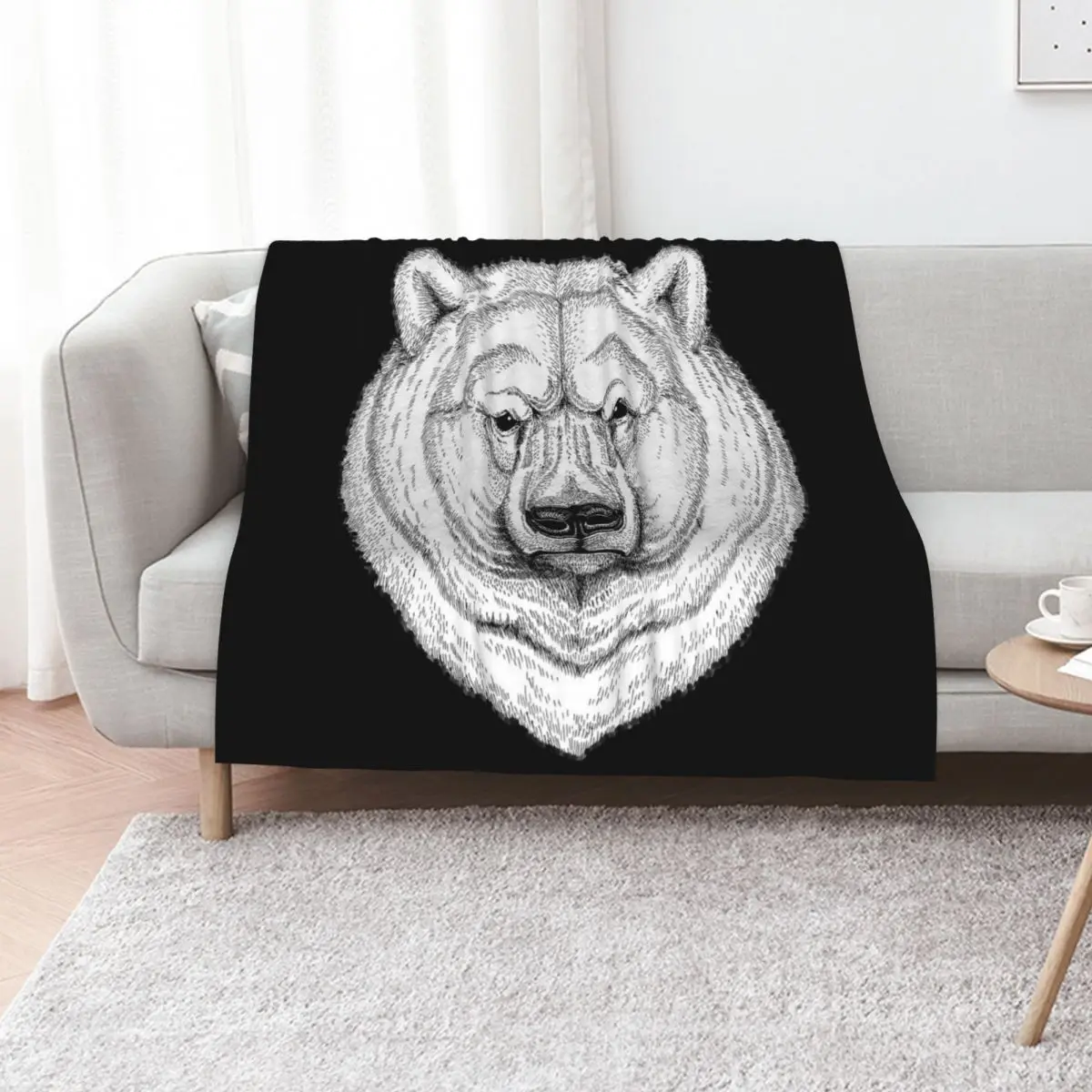 POLAR BEAR DRAWING Throw Blanket Plush Loose Giant Sofa Bed linens Flannel Fabric Single Blankets