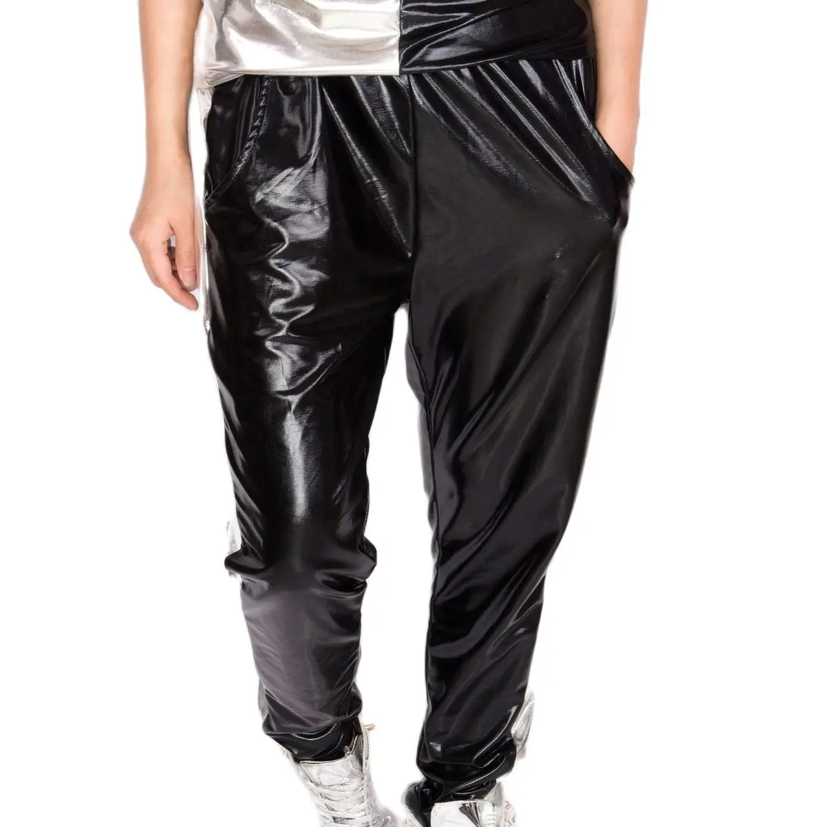 New Fashion Silver Bronzing Patchwork Leisure Time Stage Performance Hiphop Jazz  Dancer Show Clothing Dance Haren Pants M-XL