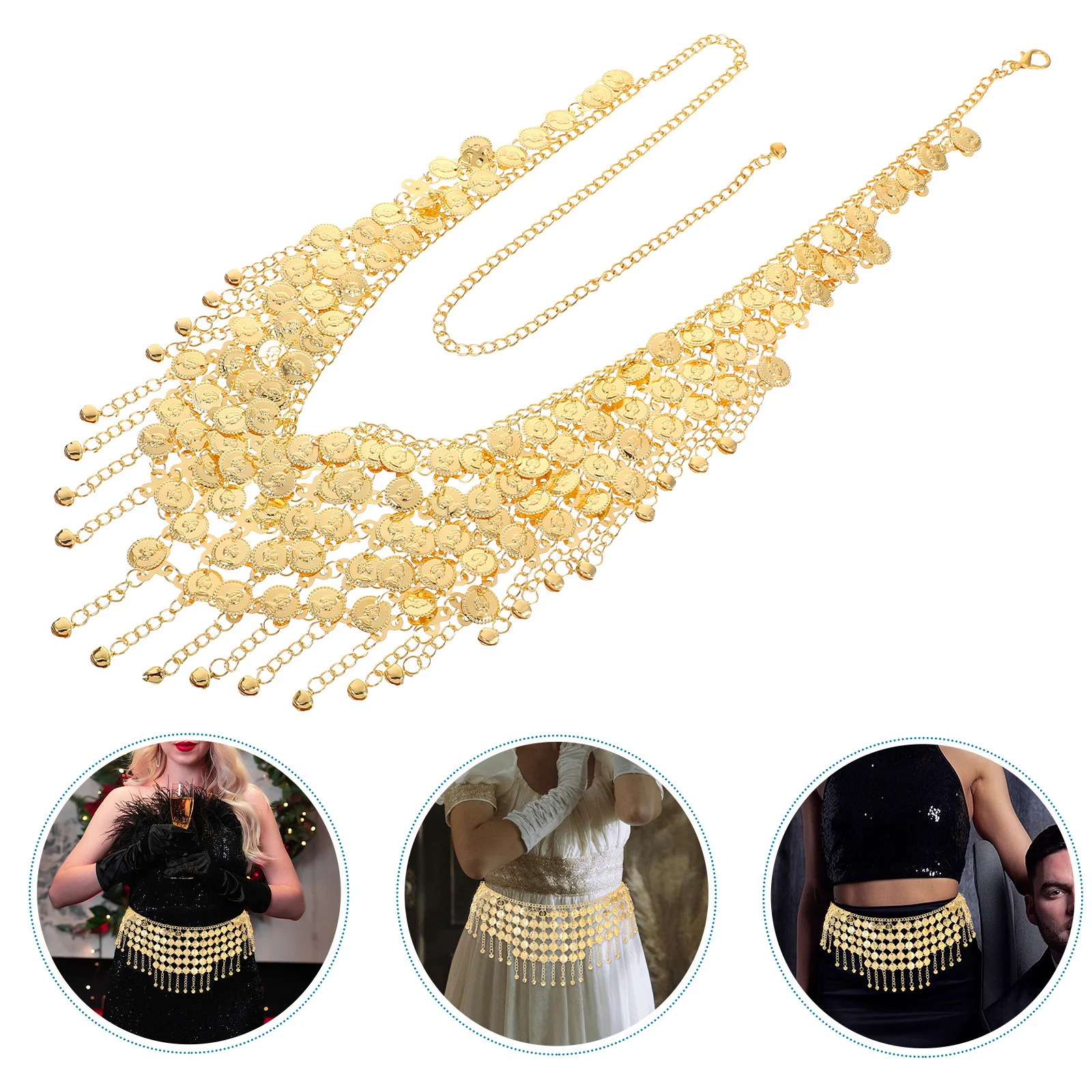 Femmes ethnique gland taille chaîne pièce de monnaie ceinture couches en métal corps chaîne bijoux danse du ventre Festivals fête pièce de monnaie ceinture