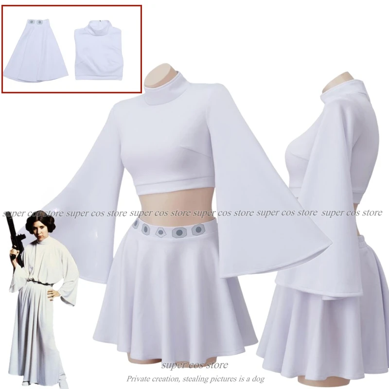 Movie Leia Slave Cosplay Costume Outfits White Dress Set Princess Leia Crop Top and Mini Skirt Costumes Samurai Clothes