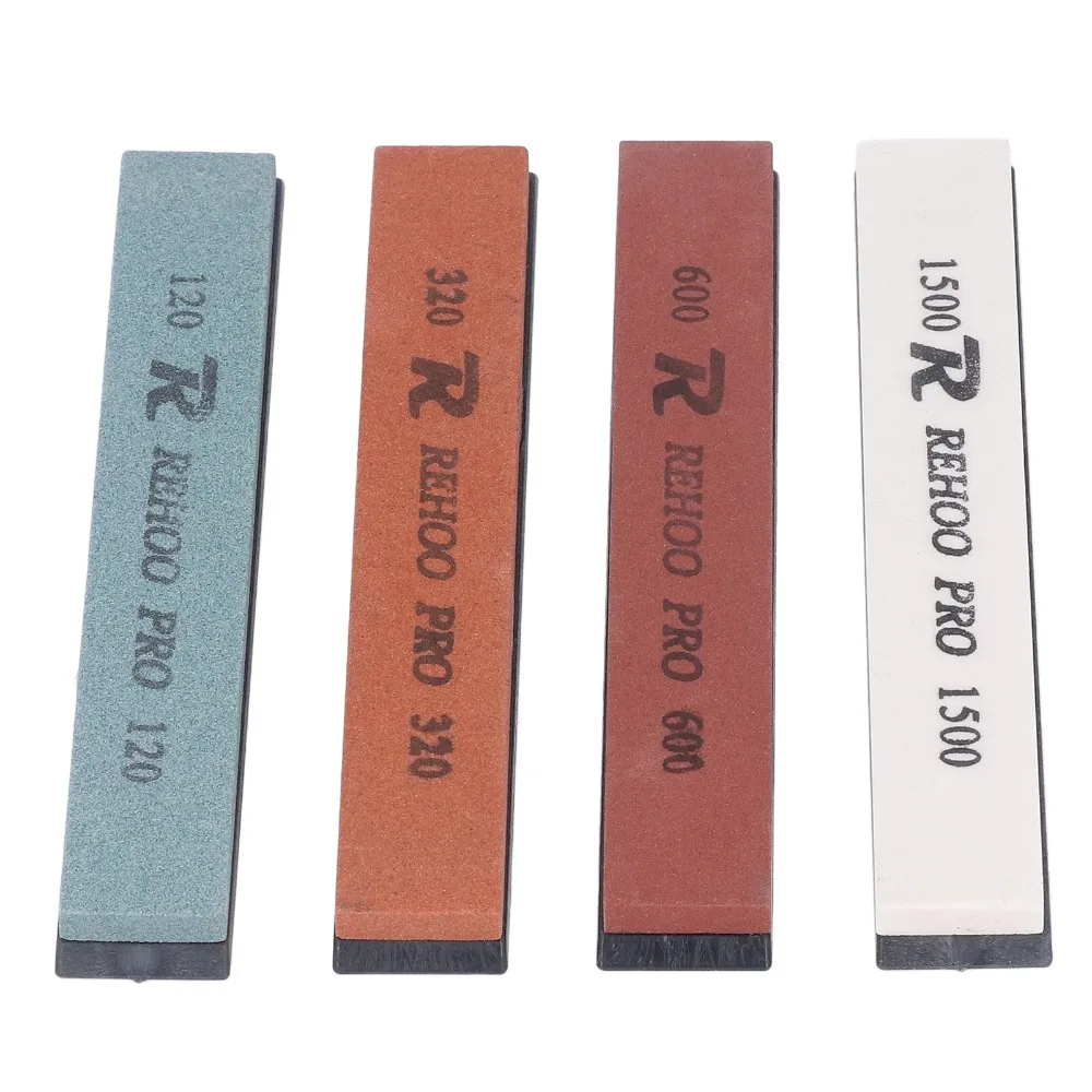 4 PCS White Corundum Knife Sharpening Stone Set Fixed Angle Rectangular Shape Knife Sharpener 120 320 600 1500 Grit Easy Clean