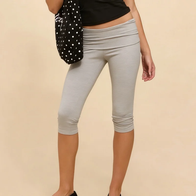 

Женские укороченные леггинсы-капри Y2K с низкой посадкой, эластичным поясом, длиной до колена, облегающие, для йоги и спорта