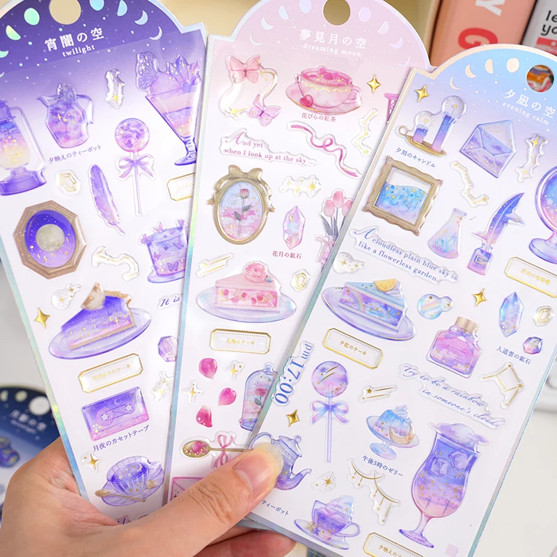 

3 pcs/6 pcs Wonderful Starry Sky Time Gilding Stickers Scrapbooking Diy Journal Stationery Sticker Deco School Supplies Gift