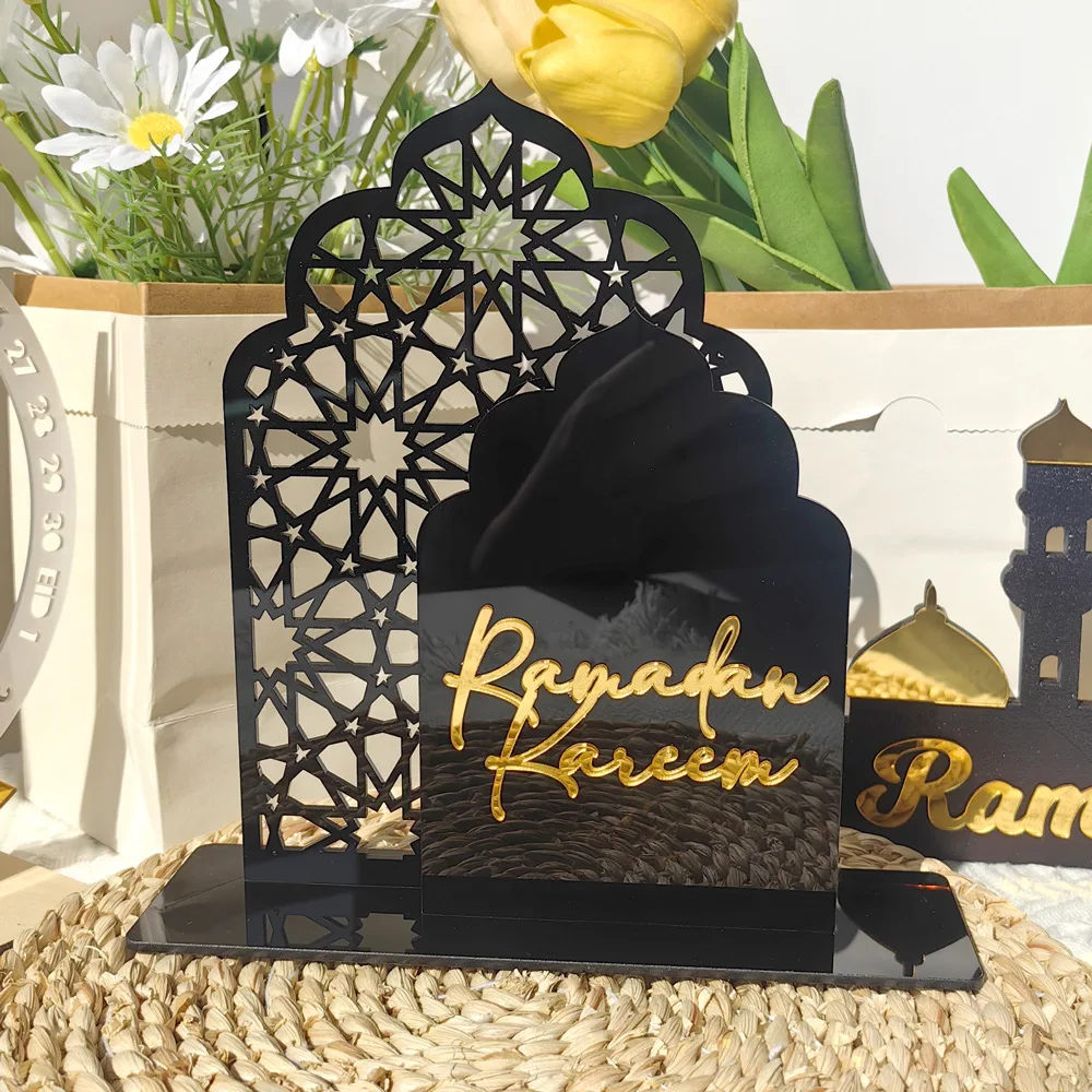 Acrylic Ramadan Kareem Ornament Black Gold Eid Mubarak Table Decoration Muslim Islamic Holiday Party Supplies Ramadan Favors