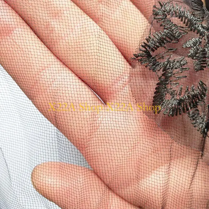 

Unique One-Layer Women Girl Black Mantilla Wedding Veil Embroidery Floral Lace Trim for