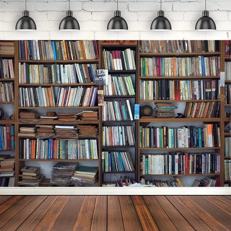 Bookshelf Banner Photography Backdrop Studio Office For Video Conference Library Books Vintage Bookcase Background Decor Poster