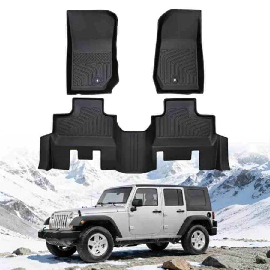 

Floor Mats for Jeep Wrangler JK Unlimited 4 Door 2007-2013 Not for 4XE, JL or 2 Door,Custom Fit Heavy Duty TPE All Weather Prot