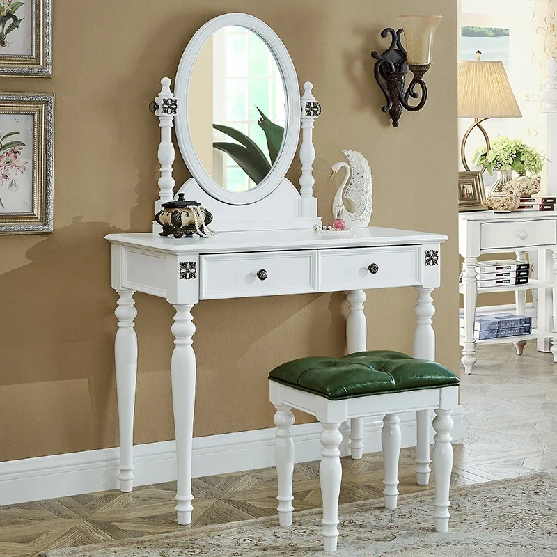 

American Solid Wood Dresser Table Aesthetics Simple Dressing Table Art White Accessories Bedroom Penteadeira Trendy Furniture