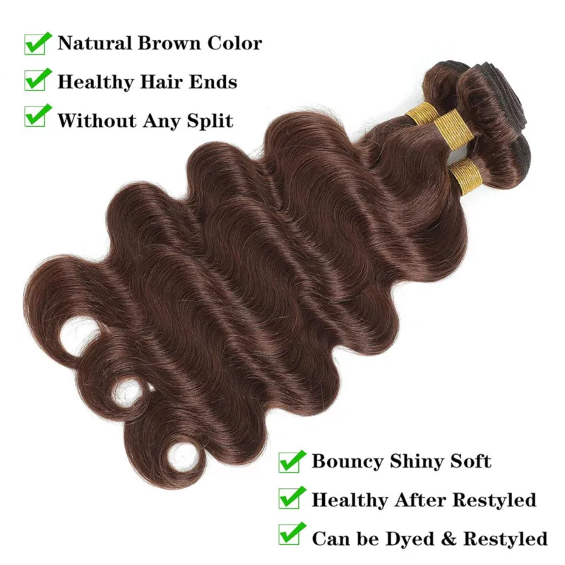 Bundles brésiliens de cheveux humains Body Wave pour femmes noires, extension de tissage brun chocolat, document #4