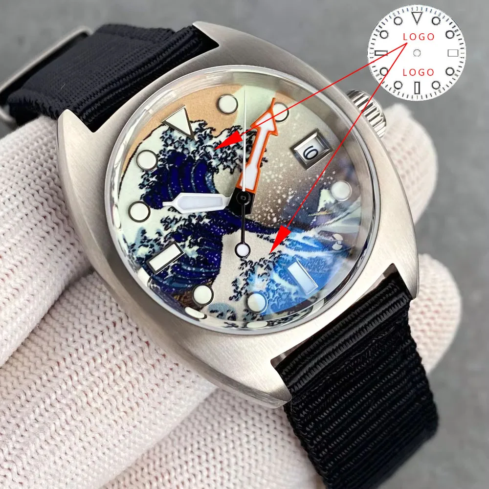 Customized Tandorio 36mm Wave Diver Green Luminous Dial Sapphire 200m Waterproof NH35A Automatic Mechanical Mens Watch