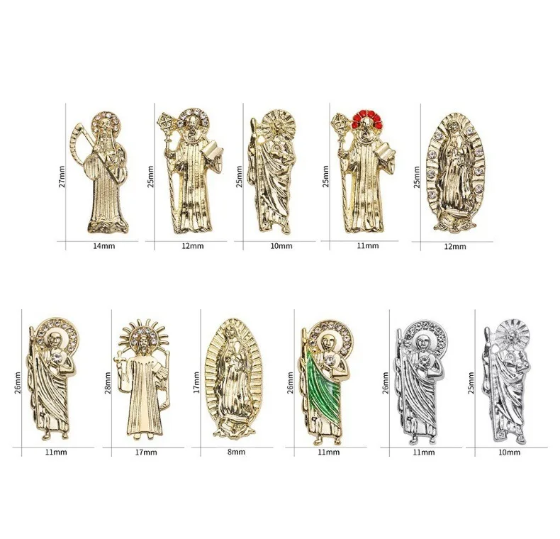 21pcs/Box Alloy Virgin Mary Gemstone Rhinestone Nail Charm Luxury Shiny Crystal 3D Jesus San Judas DIY Manicure Tips Decoration