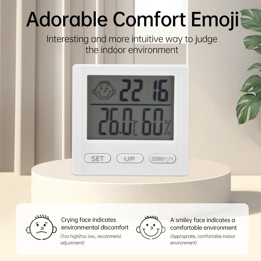 0~50℃ 20~95%RH LCD Temperature and Humidity Meter Magnetic Thermometer Monitor Multi-function Clock Home Kitchen Indoor