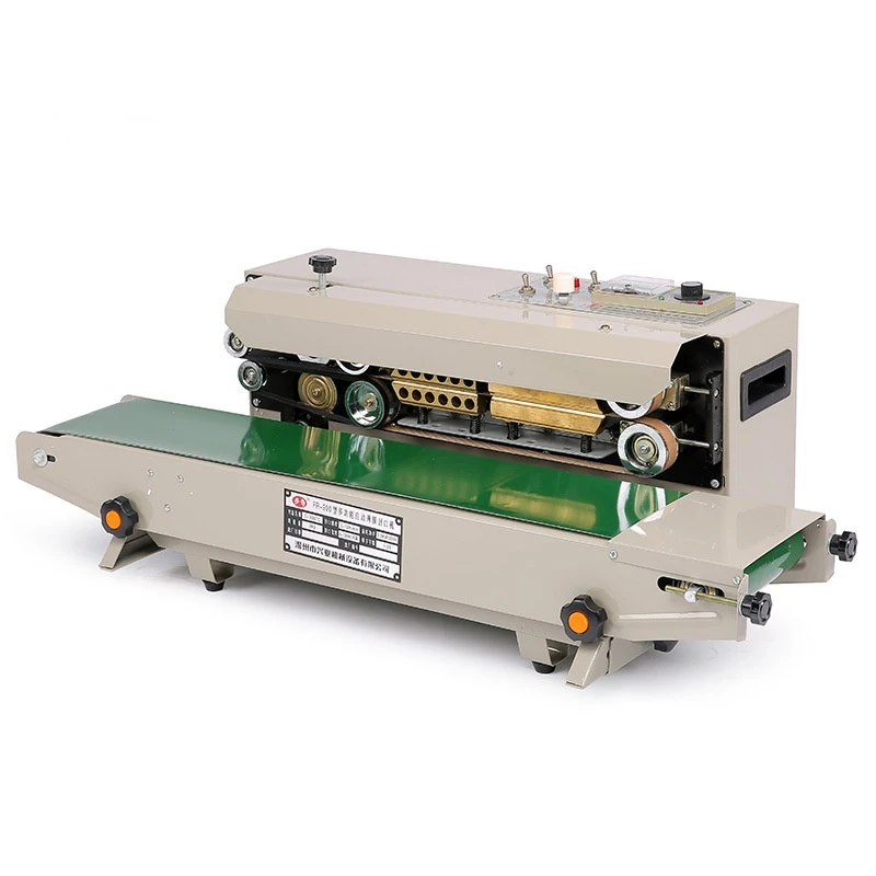 FR-900 Horizontal Continuous Band Sealer Film Bag Automatic Heat Sealing Maker Plastic Bag Sealing Machine 220V Food Packaging