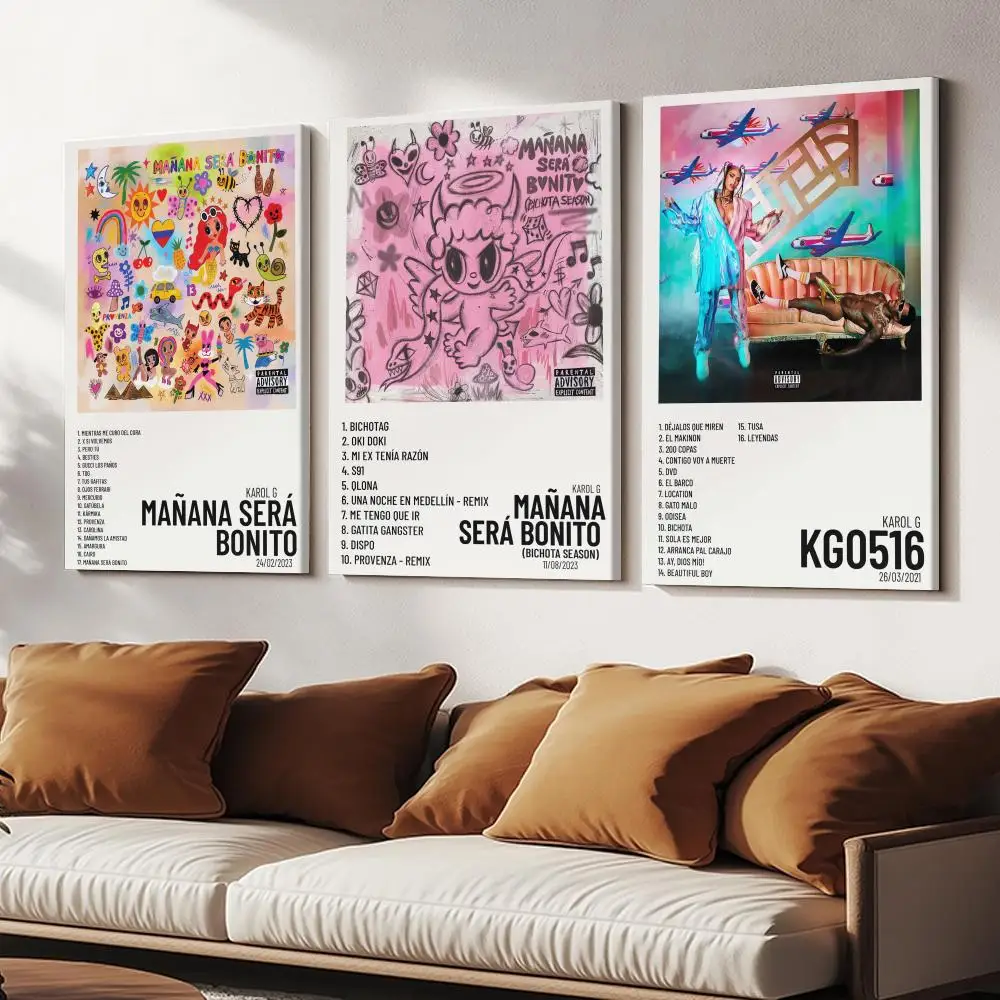 Singer Rapper K-Karol G Album Cover Painting Calligraphy Wooden Framed Canvas Poster Wall Art HD Waterproof Print Home Decor