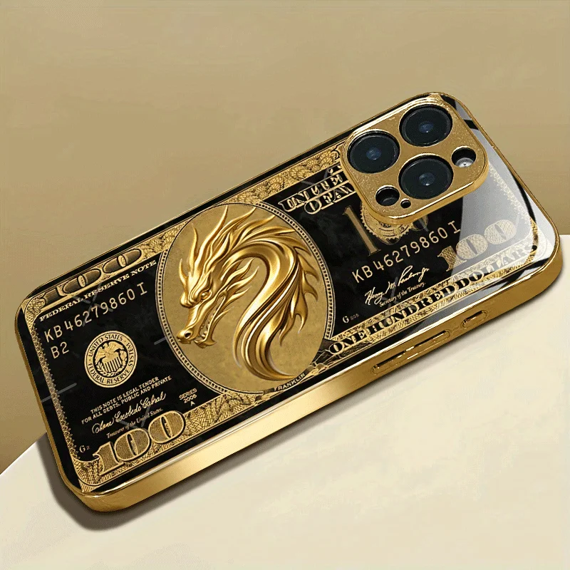 

Роскошный высококачественный чехол для телефона с узором дракона, гальванизированный стеклянный чехол для iPhone 17, 16, 15, 14, 13, 12, 11 Pro Plus