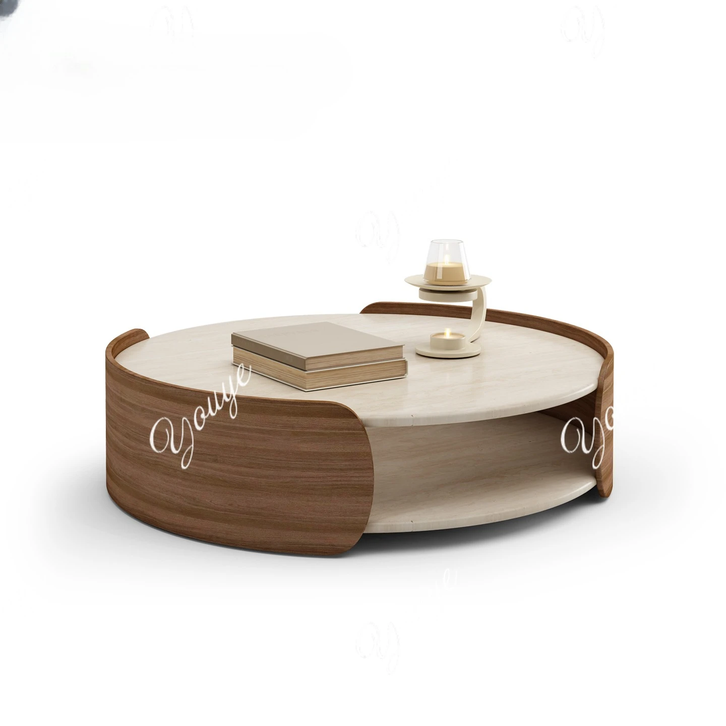 

Creative round coffee table natural marble Italian minimalist style living room light luxury high sense