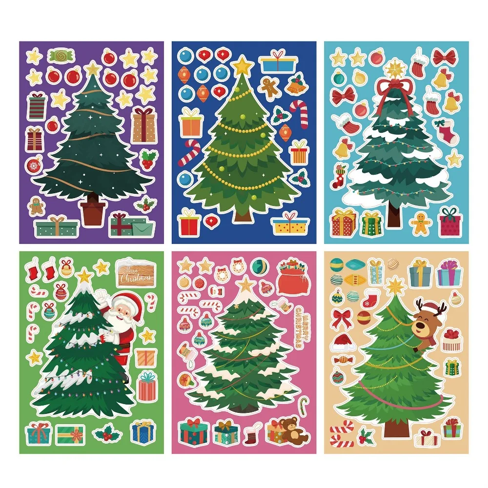 12 Sheets Christmas Tree Stickers Make A Christmas Tree Sticker Sheets for Kids DIY Handcrafts Toys Kids Christmas Party Game