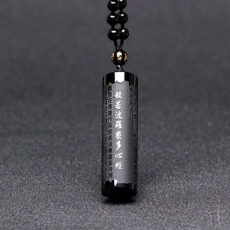 Authentic obsidian Prajna Paramita couples, fortune-bringing heart sutra pendant fashionable necklace