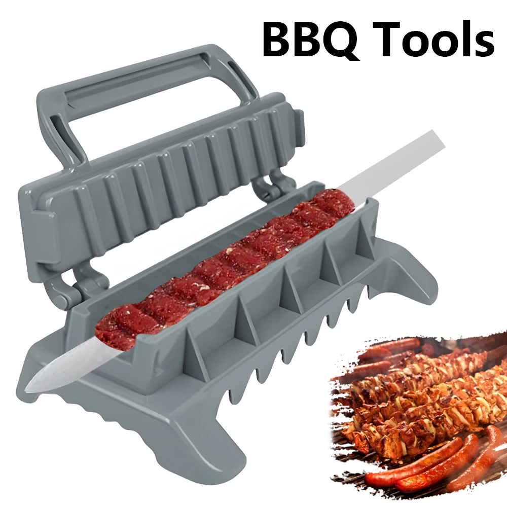 2024 New Single Row Kebab Maker BBQ Meat Skewer Machine Kebab Press Maker Reusable Plastic BBQ Skewer Maker Kitchen Accessories