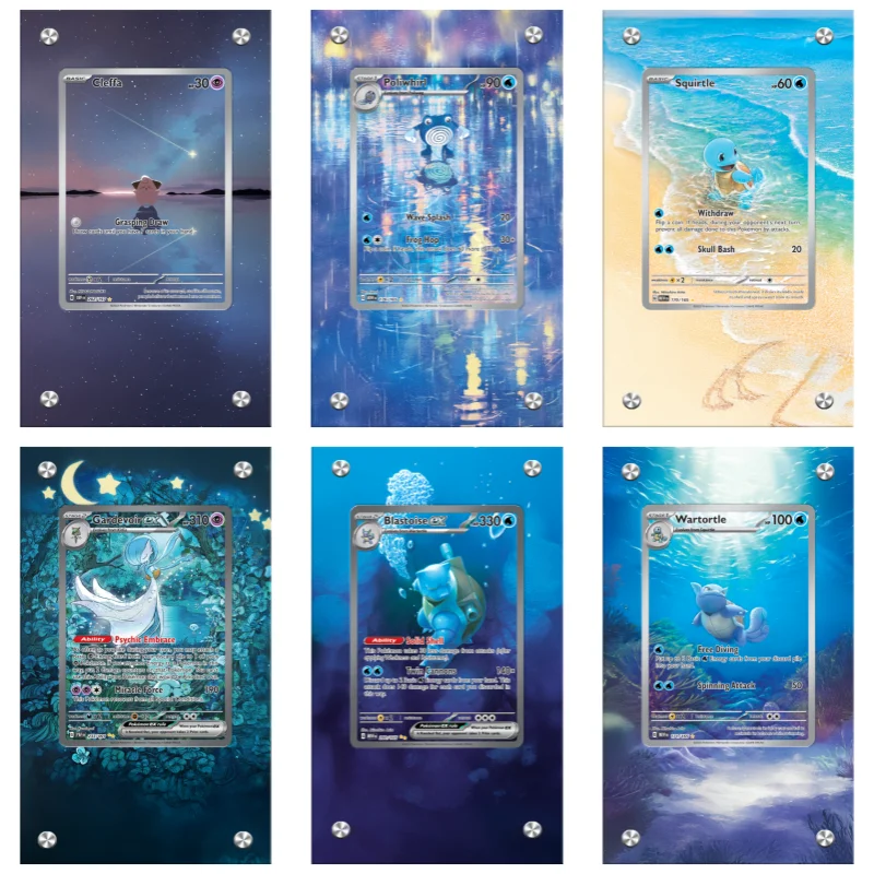 Pokemon PTCG Kartları Tuğla Scarlet Menekşe 151/Wartortle Blastoise Cleffa Poliwhirl DIY Anime Oyunu Genişletmek Akrilik Koruyucu Kılıf
