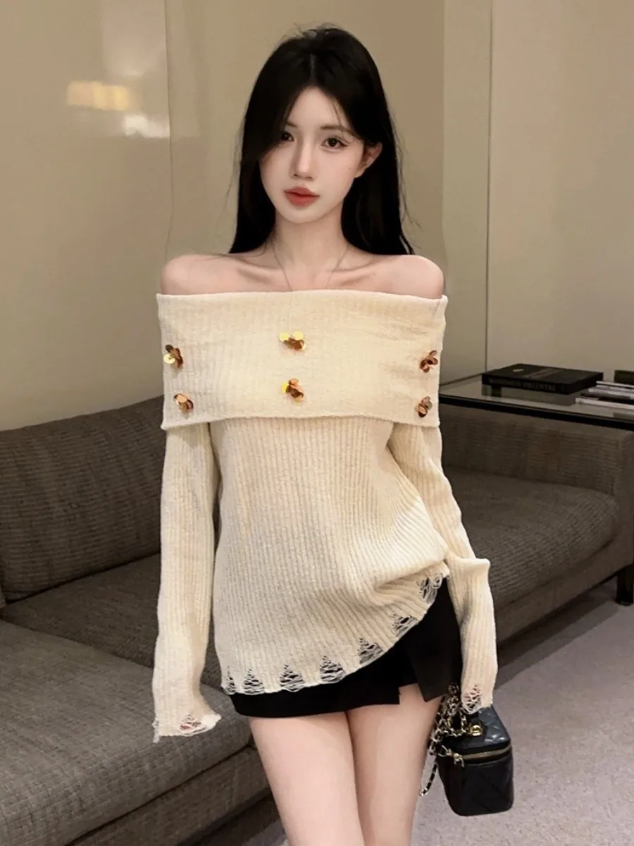 Fashionable Simplistic Long Sleeve Floral 3D Shoulder Base Shirt Autumn New Style Slimming Top Quality Knitted Daily Wear for...