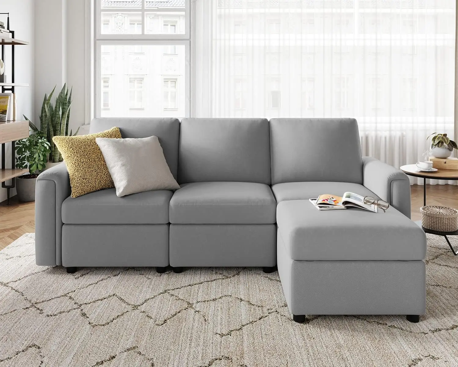 

Modular Sectional Sofa, Convertible L Shaped Sofa Couch with Storage, Modular Sectionals with Ottomans, Small Sofa Co