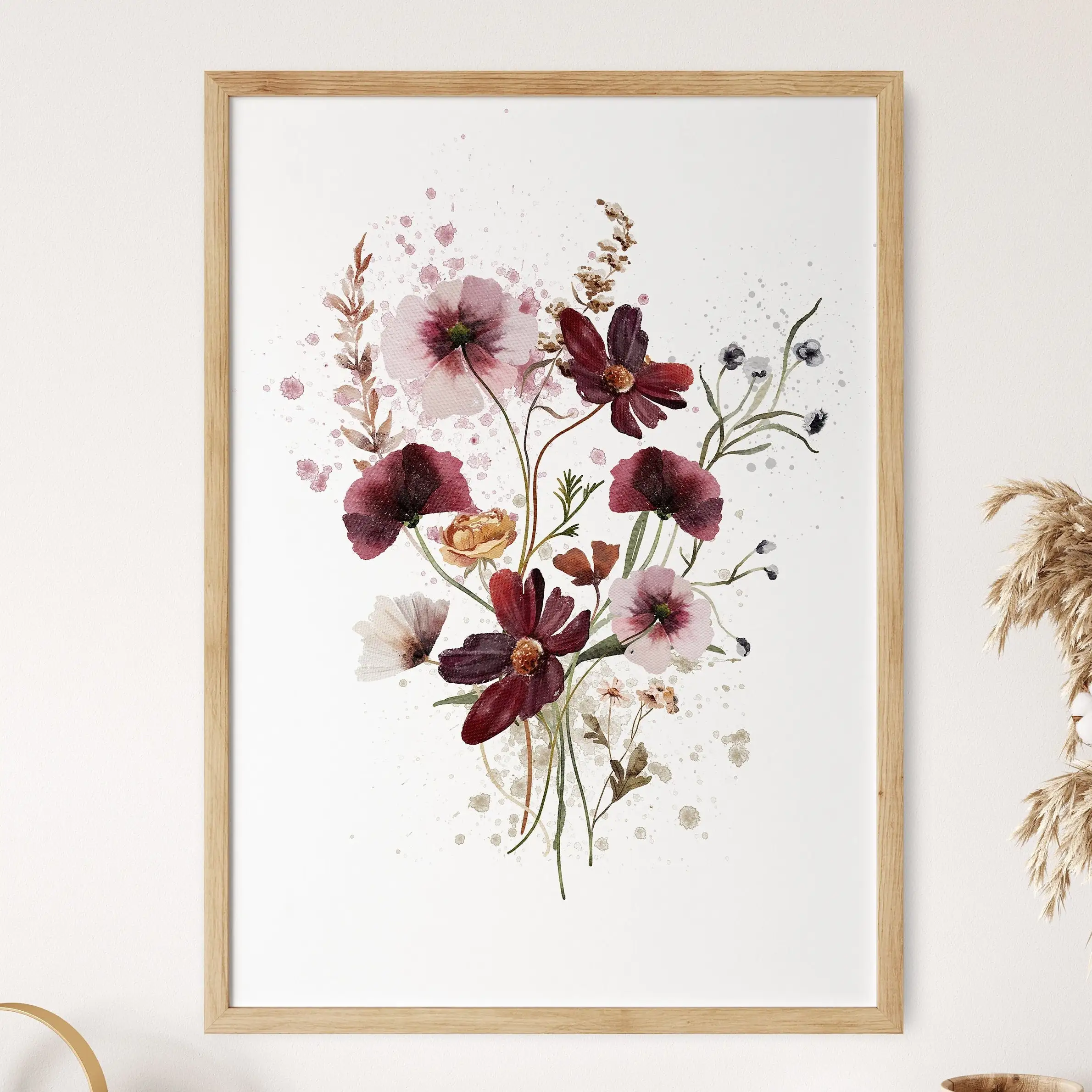 2026 Watercolor Flower Wildflowers Bouquet Poster Minimalist Neutral Floral Botanical Canvas Painting Boho Wall Art Room Home De