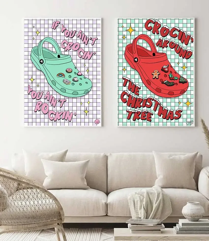 Si no crocina, entonces no es Rockin Crocs, póster de zapatos, tablero de ajedrez estético de los años 90, pintura en lienzo, arte de pared, habitación, decoración del hogar