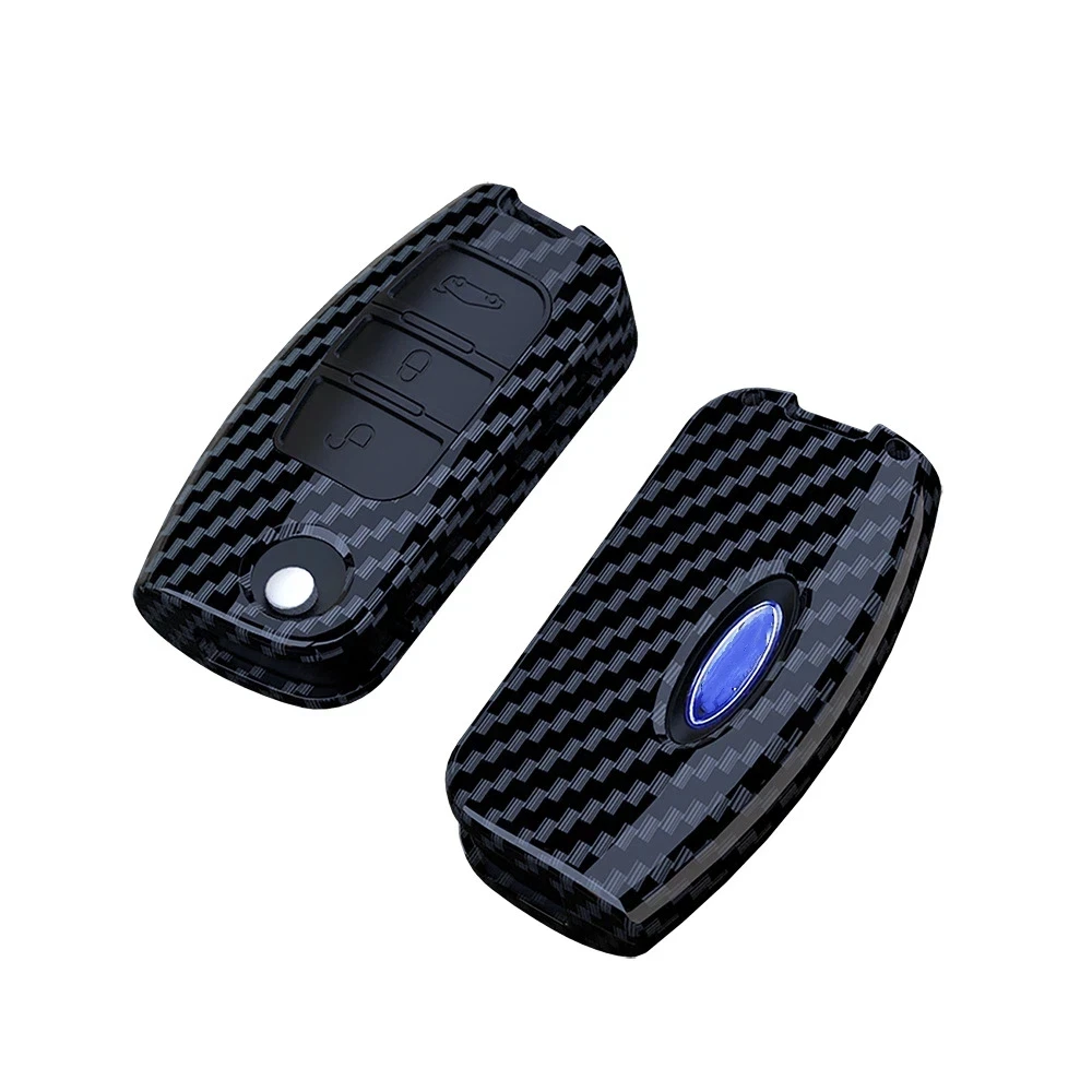 

ABS Carbon Fiber Style Car Key Fob Cover Case for Ford Fiesta Focus 2 C-MAX EcoSport S-MAX Fusion Mondeo, Remote Key Protective