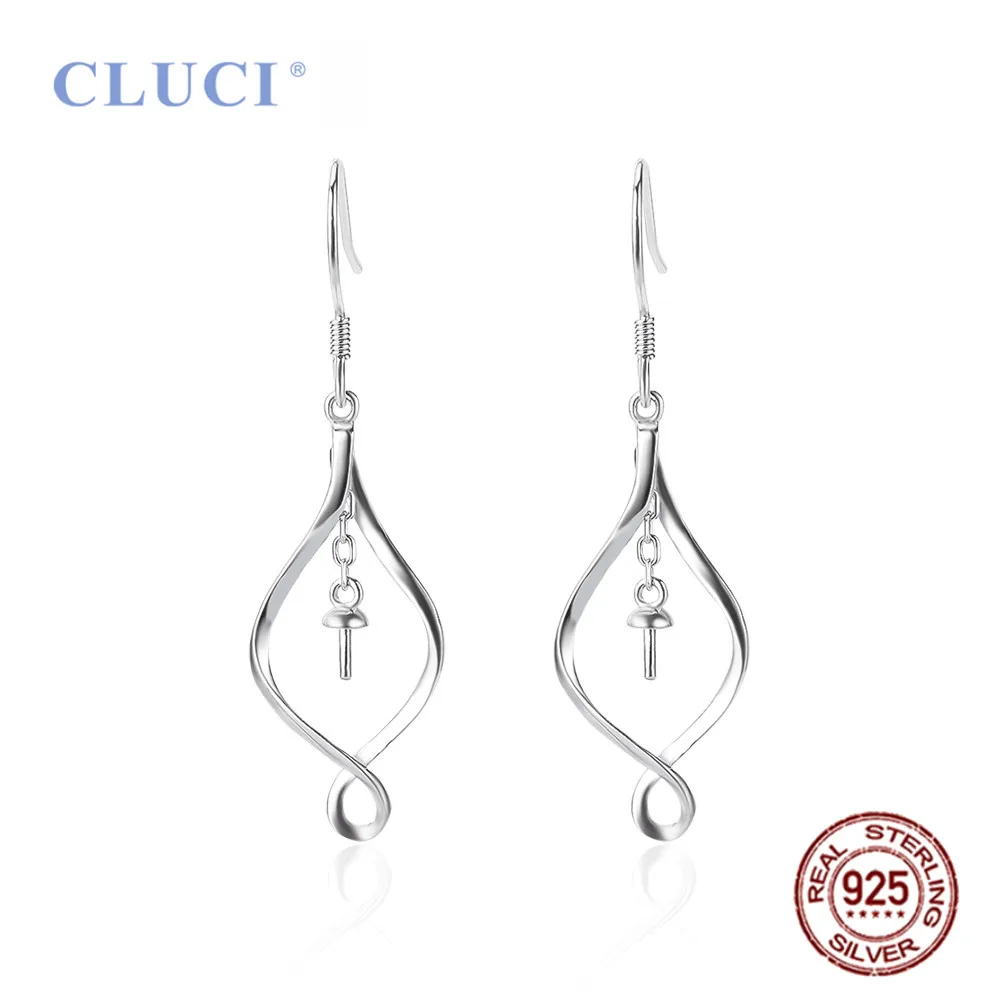 CLUCI New Women Twist Dangle Ear Hoop Mountings 100% 925 Sterling Silver Earrings Fittings For DIY Party Pearl Jewelry SE167SB