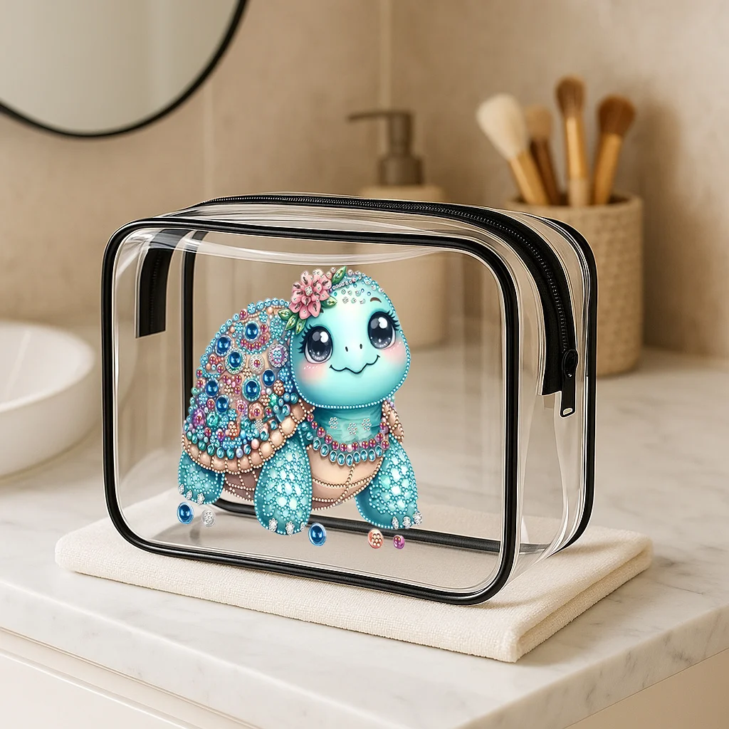 حقيبة أدوات الزينة للسفر من مادة PVC بنمط السلحفاة، تخزين متعدد الأغراض #5