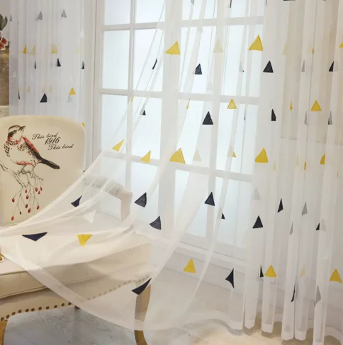 Modern Minimalist Style Nordic Embroidered Geometric Triangle Curtains Living Room Bedroom Balcony Blackout Curtains